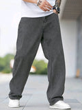 kkboxly Men's Vintage Style Loose Solid Denim Pants With Pockets, Casual Breathable Cotton Blend Straight Leg Jeans For Spring Fall