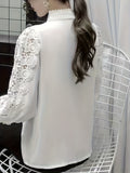 kkboxlySolid Contrast Lace Blouse, Elegant Mandarin Collar Long Sleeve Blouse, Women's Clothing
