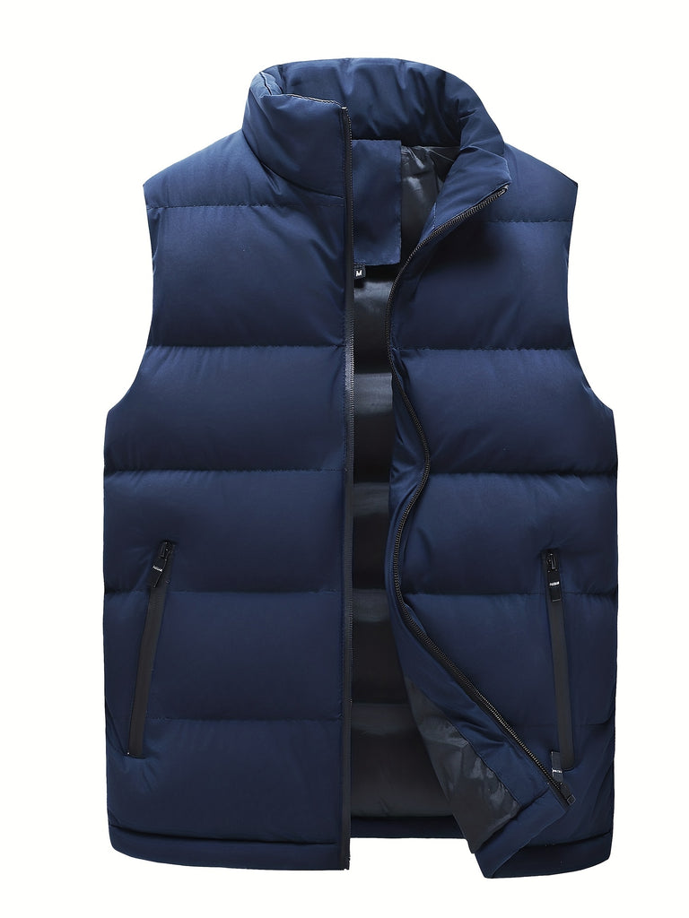 kkboxly Men's Autumn/Winter  Lightweight Sleeveless Zip-up Padded Vest With Chest Pockets