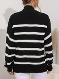 kkboxly  Striped Mock Neck Pullover Sweater, Casual Long Sleeve Sweater For Fall & Winter, Women's Clothing
