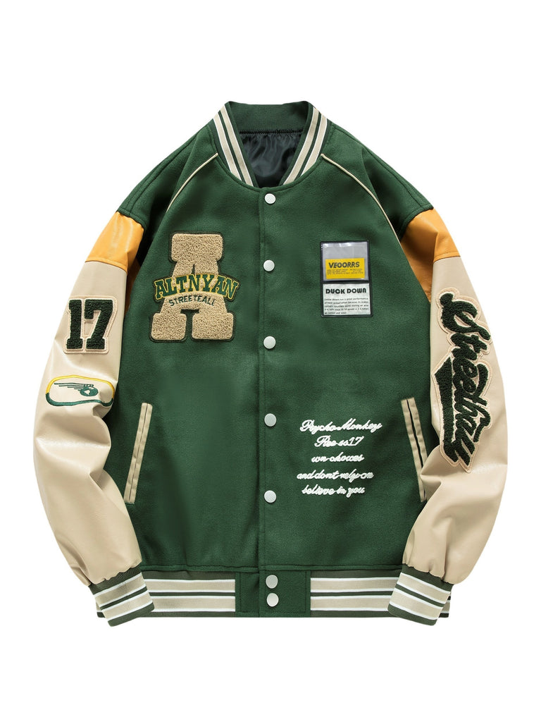kkboxly Men's Oversize Vintage Baseball Jacket with Embroidered Letters Print - Perfect Gift for Him!