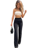 kkboxly  Solid High Waist Elastic Long Length Pants, Slim Stylish Elegant Wide Leg Pants, Women's Clothing