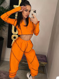 kkboxly  Y2K Top Stitching Two-piece Set, Zip Up Crop Top & Elastic Jogger Pants Outfits, Women's Clothing