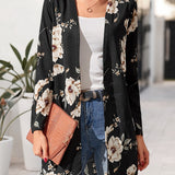 kkboxly  Floral Print Lightweight Jacket, Casual Open Front Long Sleeve Outerwear For Spring & Fall, Women's Clothing