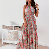 Kkboxly   Boho Paisley Print Halter Neck Dress, Boho Sleeveless Dress For Summer, Women's Clothing
