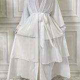 kkboxly  Layered Open Front Abaya, Long Sleeve Dress With Belted , Without Hijab, Women's Clothing