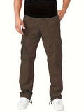 dunnmall  kkboxly  Trendy Solid Cargo Pants, Men's Multi Flap Pocket Trousers, Loose Casual Outdoor Pants, Men's Work Pants Outdoors Streetwear
