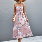 kkboxly  Vintage Floral Print Tube Dress, Elegant Off Shoulder Sleeveless Summer Dress, Women's Clothing