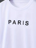 kkboxly  Men's 2 Piece Casual Striped Trimmed PARIS T Shirt And Track Shorts Set Holiday Lounge Beach Sports Suit