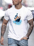 kkboxly Cruise Print T Shirt, Tees For Men, Casual Short Sleeve T-shirt For Summer