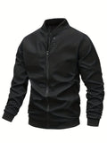 kkboxly  Men's Plain Color Casual Stand Collar Zipper Jacket With Pockets For Baseball, Sports, Walking Plus Size, Best Sellers Gifts