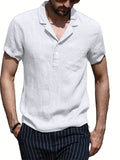 kkboxly  Solid Color Men's Casual Button Up Short Sleeve Lightweight Polo Shirt With Chest Pocket, Men's Polo For Summer