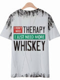 kkboxly  THERAPY & WHISKY Letter Print Men's Summer T-shirt, Men's Fashion Tops