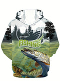 kkboxly  Plus Size Men's 3D Fish & Field Print Hoodies Fashion Casual Hooded Sweatshirt For Fall Winter, Men's Clothing
