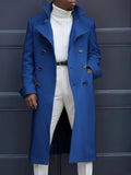 kkboxly  Men's Trendy Retro Double Breasted Long Sleeve Coat Windbreaker Lapel Long Overcoat For Autumn Winter