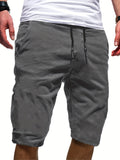 kkboxly  Classic Design Comfy Shorts, Men's Casual Solid Color Waist Drawstring Shorts For Summer Basketball Beach Resort