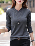 kkboxly  Bright Color Long Sleeve V-Neck Tops, Casual Fall Winter Blouses, Women's Clothing