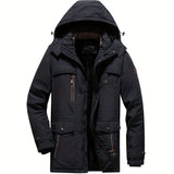kkboxly Warm Fleece Flap Pocket Jacket For Fall Winter, Men's Casual Hooded Windbreaker Jacket For Outdoor Climbing Camping