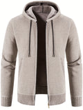 kkboxly  Men's Full Zip Up Casual Fleece Lined Hooded Cardigan, Regular Fit Knitted Sweater Jacket Coat With Pockets For Winter Fall