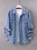 kkboxly  Plus Size Men's Denim Shirt With Pockets For Spring & Autumn, Fashion Casual Long Sleeve Shirt For Big & Tall Guys