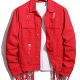 kkboxly  Men's Trendy Denim Jackets, Vintage Lapel Comfy Streel Style Tops For Men's Autumn & Winter Wearing