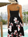 Kkboxly  Floral Print Shirred Tube Dress, Casual Backless Dress For Spring & Summer, Women's Clothing