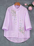 kkboxly  Eyelet Floral Embroidered Blouse, Elegant Button Front Blouse For Spring & Summer, Women's Clothing