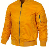 kkboxly  Men's Stylish Solid Windbreaker With Pockets, Active Breathable V Neck Zip Up Long Sleeve Jacket For Spring Fall