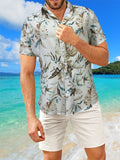kkboxly  Tropical Leaf Retro Hawaiian Shirt, Men's Casual Button Up Short Sleeve Shirt For Summer Vacation Resort