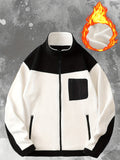 kkboxly  Men's Polar Fleece Jacket, Casual Stand Collar Zipper Pockets Coat For Fall Winter