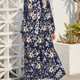 kkboxly  Floral Print Tie Waist Long Sleeve Dress, Crew Neck Casual Dress For Summer & Spring, Women's Clothing