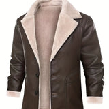 kkboxly  Warm Fleece PU Jacket, Men's Casual Lapel Faux Leather Jacket For Fall Winter