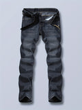 kkboxly  Regular Fit Jeans, Men's Casual Street Style Distressed Medium Stretch Denim Pants For All Seasons