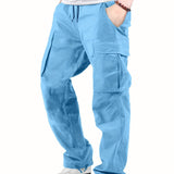 kkboxly  Men's Drawstring Multi-Pocket Heavyweight 100% Cotton Cargo Pants, Casual Pants, Straight Leg Pants, Men's Everyday, Outdoor Bottoms, Tactical Trousers