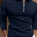 kkboxly  Men's Casual Long Sleeves Zip Up Polo Shirts, Lapel Collar Tops Pullovers, Men's Clothing For Spring Autumn