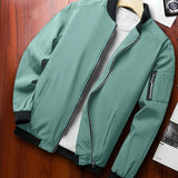 kkboxly  Classic Design Track Jacket, Men's Casual Baseball Collar Solid Color Zip Up Jacket For Spring Fall
