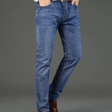 kkboxly  Men's Classic Vintage Solid Jeans, Slightly Stretch Comfy Casual Pants For Men's Outdoor Wearing