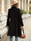Solid Double Breasted Lapel Overcoat, Versatile Long Sleeve Swing Thermal Coat, Women's Clothing