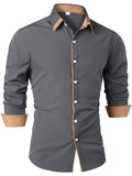 kkboxly  Men's Casual Trim Contrast Button Long Sleeve Shirt