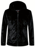 kkboxly  Warm Fleece Hooded Jacket, Men's Casual Faux Sable Zip Up Jacket Coat For Fall Winter