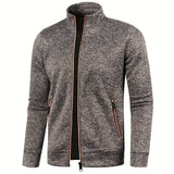 kkboxly  Warm Stand Collar Jacket, Men's Casual Comfortable Zip Up Zipper Pockets Knitted Cardigan For Fall Winter