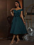 kkboxly Criss Cross Solid Midi Dress, Elegant V Neck A Line Party Dress, Women's Clothing