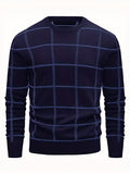 kkboxly  Men´s Casual Plaid Sweater, Loose Comfy Stretch Pullover, Men's Clothing