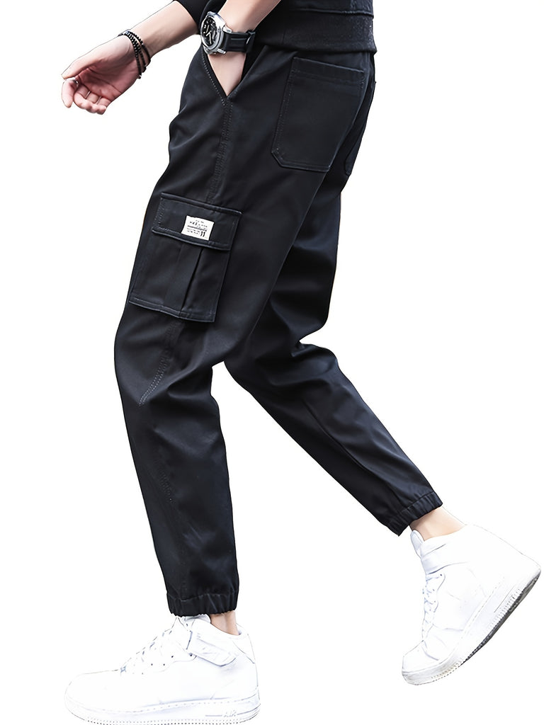 kkboxly  Men's Stylish Casual Multi-Pocket Black Cargo Pants