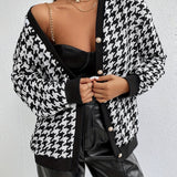 Button Plaid Contrast Trim Jacket, Casual Long Sleeve Jacket For Fall & Winter, Women's Clothing