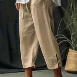2025 kkboxly  Solid Drawstring Straight Leg Pants, Casual Pocket Pants For Spring & Summer, Women's Clothing