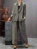 kkboxly  Striped Print Casual Two-piece Set, Lapel One Button Long Sleeve Blazer & Long Length Wide Leg Pants Outfits, Women's Clothing