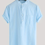 kkboxly  Men's Cotton Comfy Shirt, Short Sleeve Crew Neck Pockets Shirt