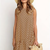 Kkboxly  Polka Dot Ruffle Hem Dress, Casual Crew Neck Sleeveless Tank Dress, Women's Clothing