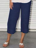 kkboxly  Plus Size Casual Capri Pants, Women's Plus Solid Straight Leg Summer Capri Pants